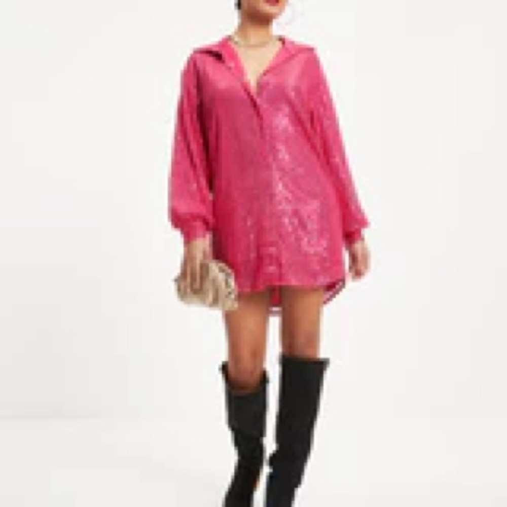 Vici Pink Sequin Shirt Dress